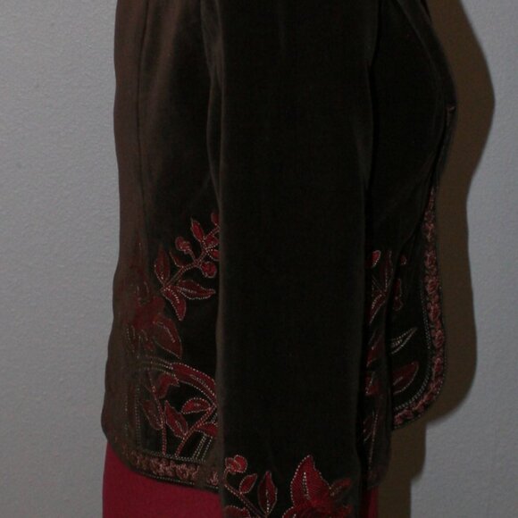 Vintage Ladies Brown Velvet Nygard Collections Petites Embroidered Jacket - Sz 2 - Picture 12 of 14